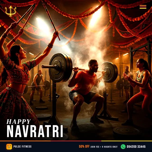 Navratri garba-themed post for a fitness studio