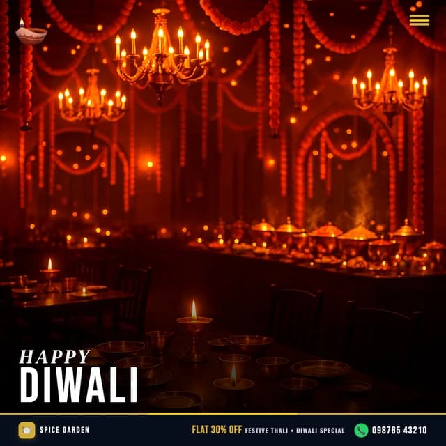 Diwali post for a restaurant — Happy Diwali with a 30% off offer