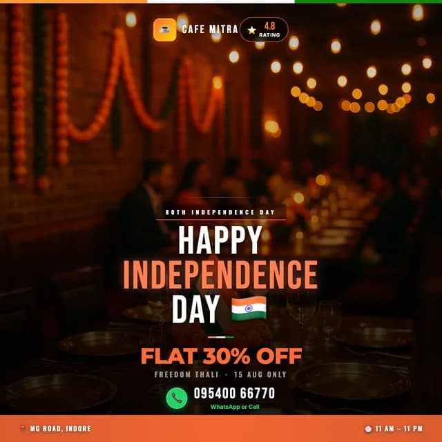 Cafe post with a flat 30% off Independence Day offer